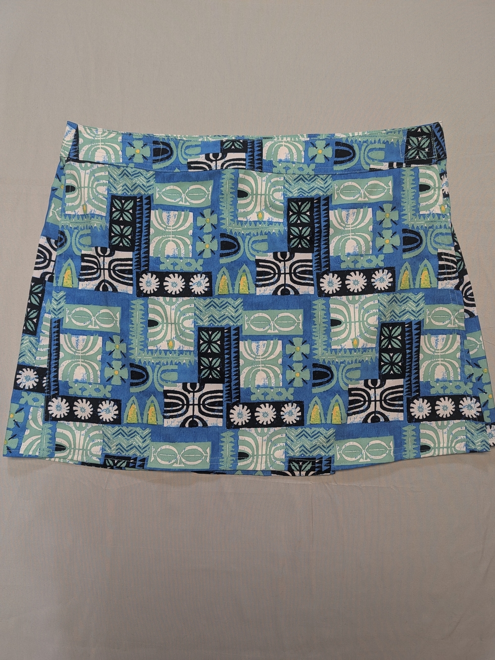 Rip Skirt Hawaii Womens XL Blue & Aqua Floral Geometric Tribal Print Wrap Skirt